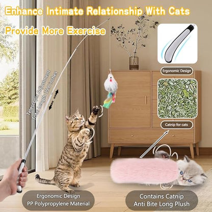 4-in-1 Interactive Cat Feather Toys with Durable Retractable Fishing Pole, Enhanced Suction Cup Toy, Door Hanging Teaser Toy and 11 Attachments Replacements for Bored Indoor Adult Cats - style: 16 Wand /Suction Cup
