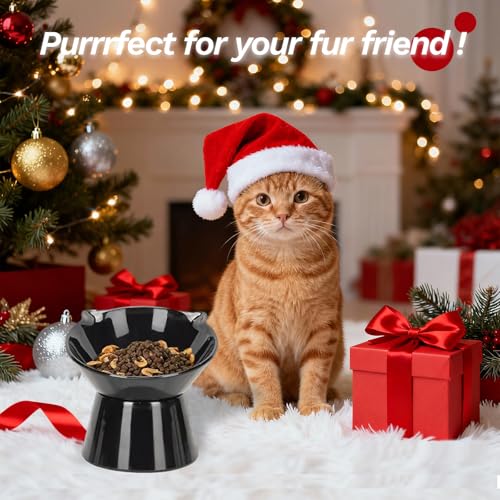 Detachable Elevated Cat Bowls, 15° Tilted Raised Cat Food Bowl Anti-Vomiting,Whisker Friendly, Adjustable Cat Dishes for Protecting Spine,Adult Kitten - color: Black