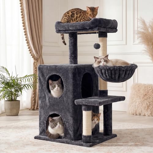 Fansafurn Medium Cat Tree with Scratching Posts, Cat Bed, Hammocks & Condos – Multi-Level Cat Tower for Playful Cats, 36" Modern Jungle Gym, Dark Grey - color: Dark Grey