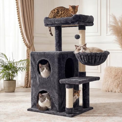Fansafurn Medium Cat Tree with Scratching Posts, Cat Bed, Hammocks & Condos – Multi-Level Cat Tower for Playful Cats, 36" Modern Jungle Gym, Dark Grey - color: Dark Grey