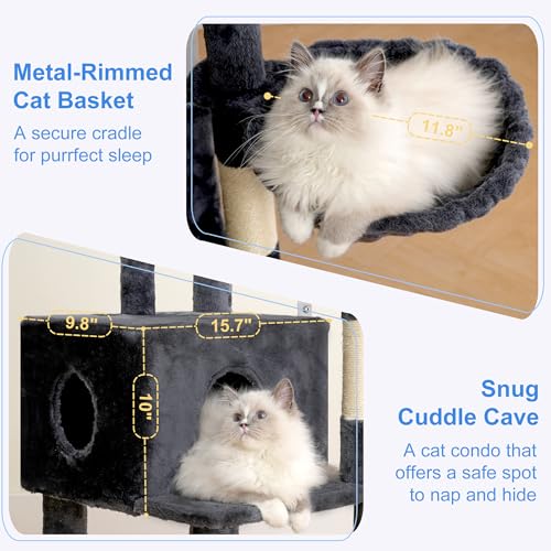Heybly Cat Tree， HCT202SG - color: Smoky Gray, size: 45.3 inch