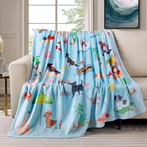 Tupmnbry Dog Throw Blanket Cute Puppy Beach Printed Blanket Super Soft Flannel Fleece Blankets Lightweight Fluffy Plush Bed Blankets for Bedding Sofa and Travel 50"X60" - color: Surfing Dog, size: 50"X60"