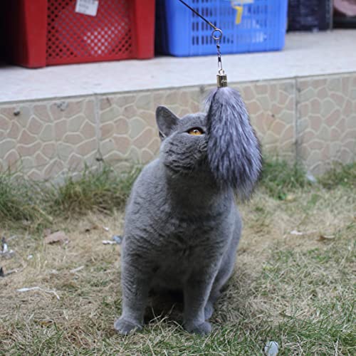 Fosrion Real Raccoon Tail Fur Cat Bites Toy with Three Section Retractable Carbon Fiber Rod (Fox Fur Piece, Tail & Fishing Rod) - color: Fox Fur Piece
