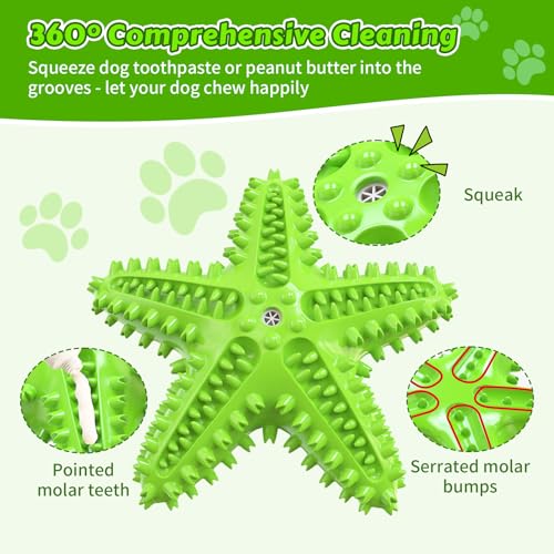 Dog Chew Toys Floating Squeaky Toy for Aggressive Chewers Toothbrush Teething Cleaning Toys Outdoor Swimming Interactive Tough Toys for Medium and Large Dogs - color: Starfish-green