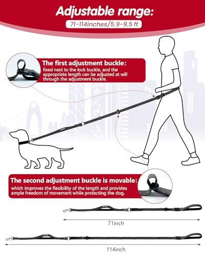 Hands Free Dog Leash, Multifunctional Crossbody Dog Leash, 5.9-9.5Ft Long Waist Belt with Car Safety Buckle and Double-Sided Reflective Stitches for Medium and Large Dogs.(Black) - color: Black, size: Large-5.9-9.5ft