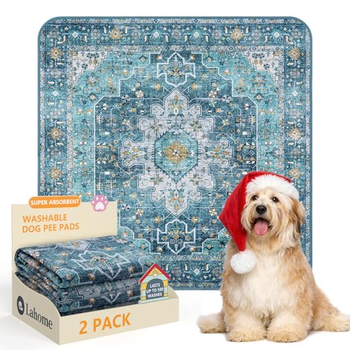 Lahome Super Absorbent & Leakproof Washable Dog Pee Pads - 2 Pack Value Set - Waterproof, Non-Slip Reusable Pads for Puppy Training, Crates & Whelping (24"x24", Blue) - color: Blue, size: 2FT x 2FT (Pack of 2)