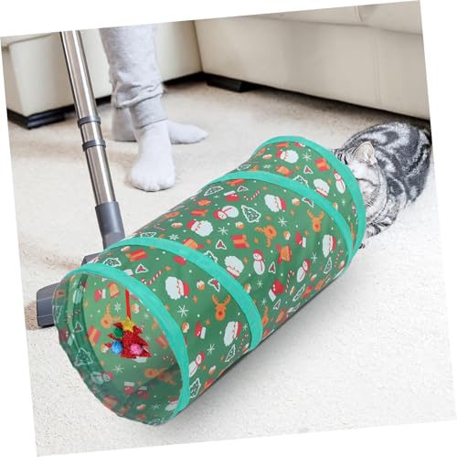 Foldable Christmas Cat Tunnel Tent Indoor Cat Cube Collapsible Play Hideout for Kittens with Festive Theme Compact Storage and Exploration Fun