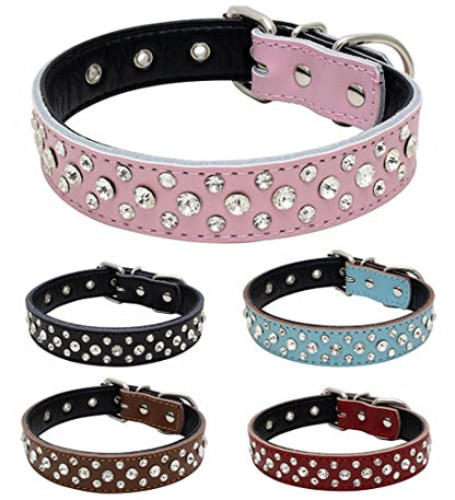 Rhinestones Dog Collar, Adjustable Sparkly Crystal Studded Genuine Leather Pet Dog Collar for Small and Medium Dogs (L, Dark Blue) - color: Dark Blue, size: L