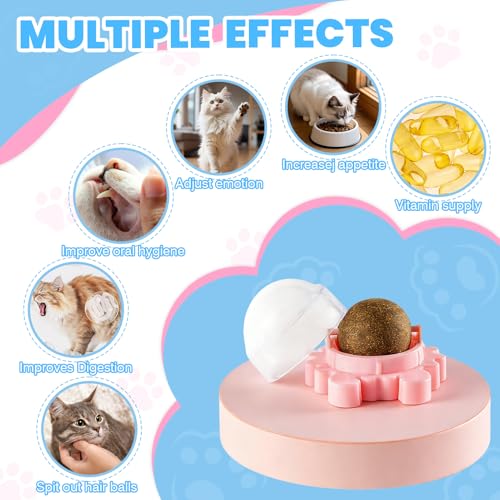 4 Pack Catnip Ball Toy 360° Organic Nips Mint Magic Stick on Wall Cat Nips for Cats Wall Catnip Rollerball Licking Ball Cat Nips for Cats Wall Catnip Rollerball Licking Ball