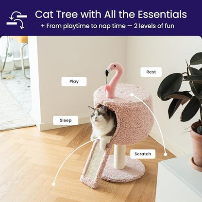 Catry Flamingo 2-Level 29" Cat Tree for Small Cats & Kittens with Replaceable Posts, Sisal Scratching Ramp, Pink Flamingo Designed Cute Condo with Toy, Pink - color: Pink