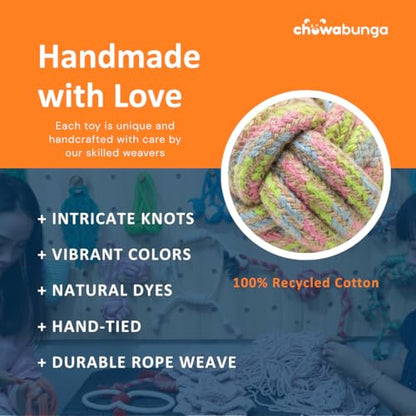 Tug of War Dog Toy 12 Inch Eco Cotton Interactive Dog Rope Toy with Grip Handle & Rope Tug Ball with Natural, Non-Toxic Dyes Tug Toy for Medium & Small Dogs (Rainbow) - color: Rainbow