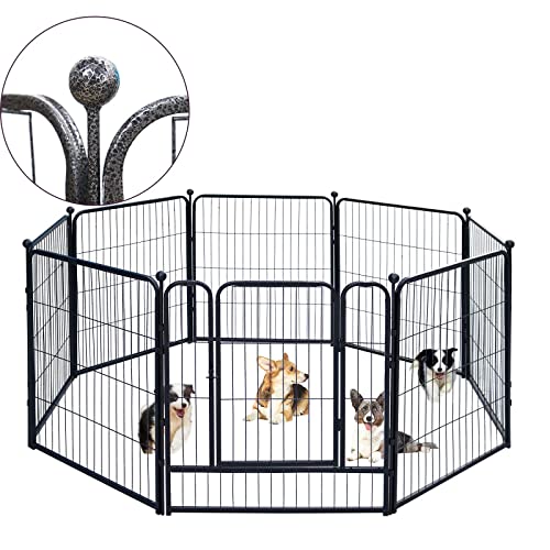 Dog Playpen,24/32/40 Inch Height in Heavy Duty,Folding Indoor Outdoor Dog Exercise Fence, Portable Pet Playpen with Door for Large Medium Dogs - Silver Gray (8 Panels, 32 inch) - style: 32 Inch