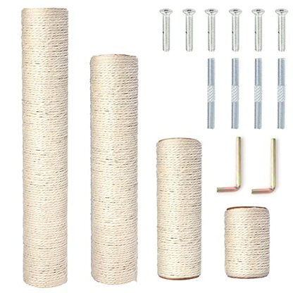PowerKing Natural Sisal Replacement Scratching Post, 4 Pieces M8 Cat Scratch Post Refill Pole Parts for Refurbishment, White, Include Screws, White, 15.74''+11.88''+7.87''+3.93'' - color: White, size: 15.7''+11.8''+7.87''+3.93'' (2.67''Thick)