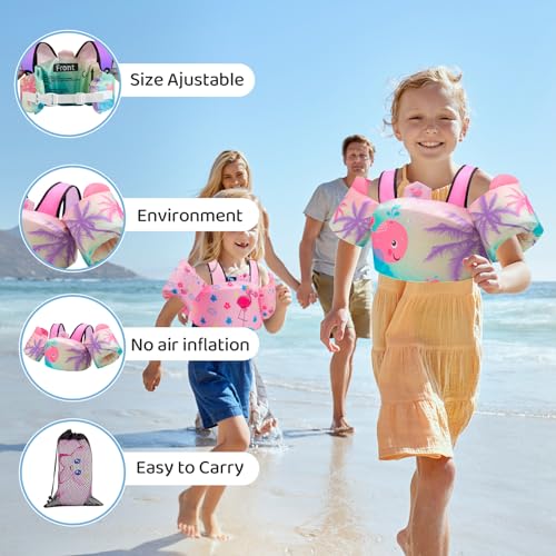 Toddler Swim Vest Floaties for 22-66 lbs / 2-6 Y Kids Swim Jacket with Adjustable Safety Buckle Arm Wings Swim Training for Boys and Girls Beach Boating Pool Floats - color: Pink Whale