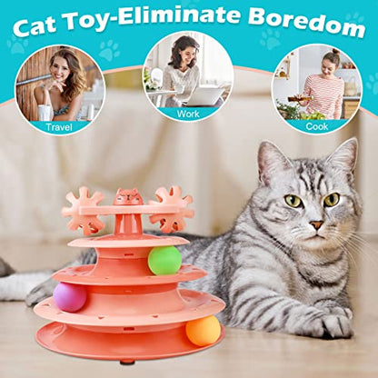 UPSKY Cat Toy Roller 4-Level Turntable Cat Toy Balls with Three Colorful Balls and Bell Ball X Turntable Interactive Kitten Fun Mental Physical Exercise Puzzle Toys - color: C-Gradient Orange