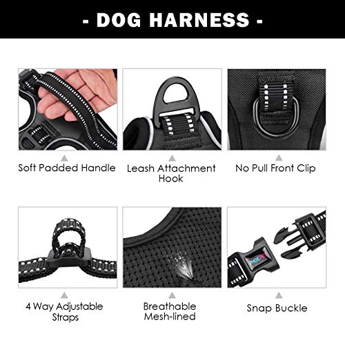 PHOEPET No Pull Dog Harnesses for Small Dogs Reflective Adjustable Front Clip Vest with Handle 2 Metal Rings 3 Buckles [Easy to Put on & Take Off](XS, Black) - color: Black, size: Extra Small