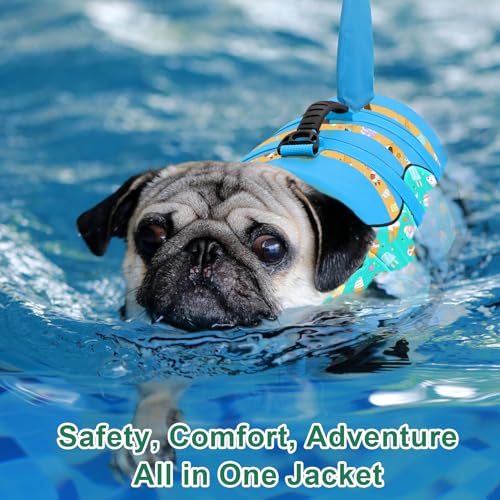Shark Fin Dog Life Jacket High Buoyancy, Adjustable Dog Life Vest with Quick Release Buckles & Rescue Handle for Swimming Boating, Small Medium Large Dogs - color: Shark-Turquoise+Ice cream, size: X-small