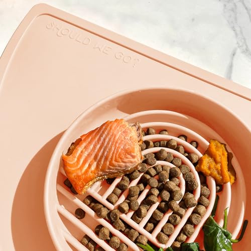 Should We Go? Slow Feeder for Dogs & Puppies, The Slowdown Bowl Silicone Slow Eating, Modern Lick Mat Design, Reduces Gulping, Fits 2 Cups, 7.5” Across x 1.5” Tall, Mealtime Challenge, Medium-Blush - color: Blush - Rainbow Design, size: Medium (7.5” Acros