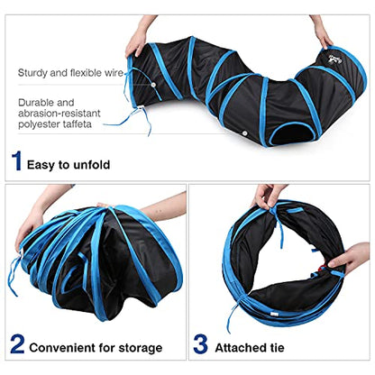 Pawaboo Cat Toys, Cat Tunnel Tube S-Shaped Tunnels 25x97cm Extensible Collapsible Cats Play Tent Interactive Toy Maze Cats House with Balls and Bells for Kitten Kitty Rabbit Small Animal, Blue - color: Blue, size: S Way