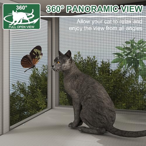 ketive Cat Catio, Expandable Window Box Enclosure for Indoor Cats, Comfortable Wooden Small Pet Perch House Hammock, All-Weather, Keep Bugs Insects Out