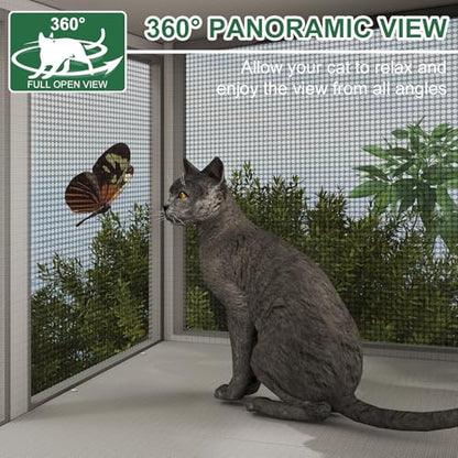 ketive Cat Catio, Expandable Window Box Enclosure for Indoor Cats, Comfortable Wooden Small Pet Perch House Hammock, All-Weather, Keep Bugs Insects Out