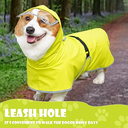 Dog Raincoat with Clear Hood, Waterproof Jacket for Small Dogs, Adjustable Belly Strap, Neon Green, S - color: Neon Green, size: Small(Label Size:L)