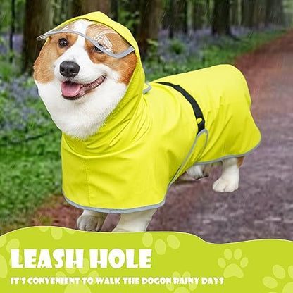 Dog Raincoat with Clear Hood, Waterproof Jacket for Small Dogs, Adjustable Belly Strap, Neon Green, S - color: Neon Green, size: Small(Label Size:L)