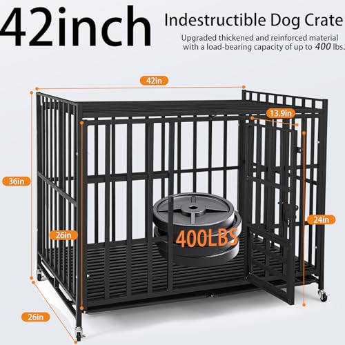 49Inch Heavy Duty Indestructible Dog Crate for Large Dogs,Escape-Proof Steel Kennel for Large & High-Anxiety Dogs,3Door Design with 4Lockable Wheels,Extra Large XXL Dog Cage with 2Removable Tray - size: 49