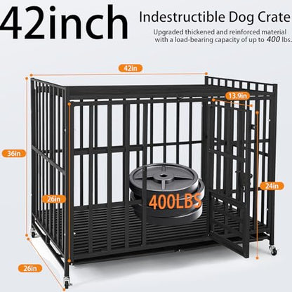 49Inch Heavy Duty Indestructible Dog Crate for Large Dogs,Escape-Proof Steel Kennel for Large & High-Anxiety Dogs,3Door Design with 4Lockable Wheels,Extra Large XXL Dog Cage with 2Removable Tray - size: 49