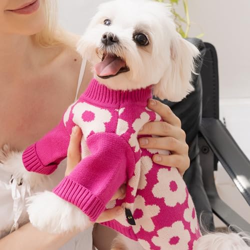 Fitwarm Floral Dog Sweater - Thermal Dog Sweatshirt, Hot Pink, White, Small - color: Flower, size: Small
