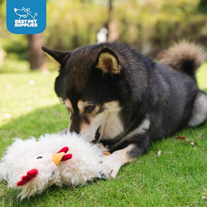 Best Pet Supplies Interactive Squeaky Dog Chew Toy, Ideal Dog Toys for Chewers, Small, Medium & Large Dogs, and Fetch Lovers - Crinkle Chicken (Brown, Beige, Wine Red), Large - color: Crinkle Chicken (Brown, Beige, Wine Red), size: Large