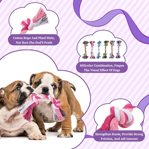 48 Pcs Dog Toys Bulk Chew Ropes Dental Cotton Puppy Toys Dog Chew Puppy Teething Toys 2 Knot Tug of War Toy for Aggressive Chewers Small and Medium Dogs Puppies (7.1 Inch)