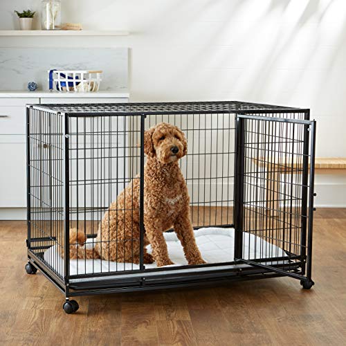 Amazon Basics - Portable Heavy Duty Stackable Dog Pet Kennel with Tray, Black, 48.2" L x 37.8" W x 42.5" H - size: 48.2"L x 37.8"W x 42.5"H
