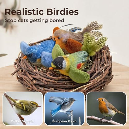 2-pack catnip cat toys that stimulate indoor cats' natural hunting instincts,Interactive plush bird toy with realistic chirping sounds to tease your cat (Green artificial bird + blue artificial bird) - color: Green artificial bird + blue artificial bird