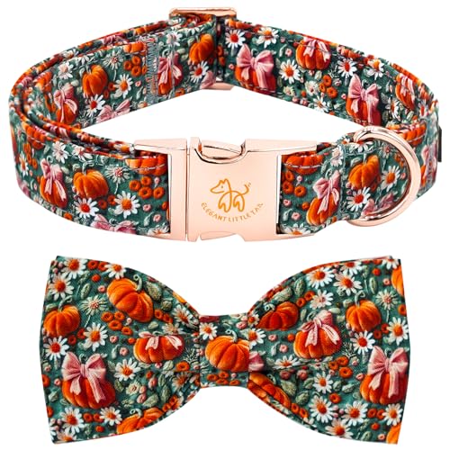 Elegant little tail Fall Dog Collar, Halloween Pet Collars with Bow Cute Flower Pumpkin Print Puppy Collar Female or Male Cotton Adjustable Collars for Small Medium Large Dogs - color: 3D pumpkin, size: X-Small (Pack of 1)