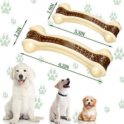Sosation Bones Shaped Dog Toys for Aggressive Chewers, 2 Pack Christmas Dog Chew Toys Puppy Teething Nylon Beef Flavor for Large/Medium/Small Puppies Breeds(Curved Bone,Large, Medium) - size: Large, Medium, style: Curved Bone