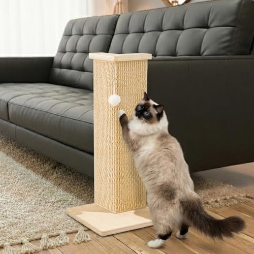 PETKARAY Couch Corner Cat Scratcher, 22'' Corner Scratching Post Cat Wall Scratcher, Sisal Scratch Pad for Sofa, Wall Furniture Protector with Toy Ball - color: Corner, size: Medium