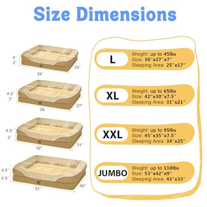 Washable Orthopedic Large Dog Bed - Big Dog Beds with Removable Waterproof Cover and Non-Slip Bottom XL Large Pet Bed with Bolster Extra Large Dogs Bed - color: Brown, size: Large (36"L x 27"W x 7"Th)