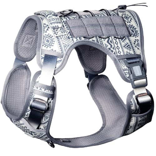 AUROTH Tactical Dog Harness for Large Dogs No Pull Adjustable Pet Harness Reflective K22 Working Training Easy Control Pet Vest Military Service Dog Harnesses - color: Tribal Patterns-Grey, size: S(Neck:14-21",Chest:20-31"),18-35 lbs