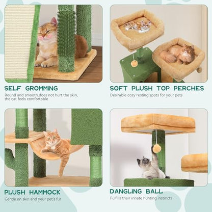YITAHOME 193 cm Tall Cactus Cat Tower for Large Cats,76 inch Heavy Duty Cat Tree for Indoor Large Adult Big Cats Maine Coon Cat Tree Tower with Scratching Post, Hammock, Cat Condo, Cactus Green - style: Cactus