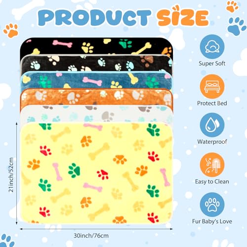 Tegeme 6 Pcs Waterproof Dog Blanket 30 x 20 Inch Paw Print Pet Blanket for Dogs Cats Puppy Washable Soft Fluffy Fleece Rug Flannel Throw Warm Sleep Mat for Kitten Doggy - size: 30 x 20 Inch
