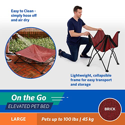 Coolaroo On-The-Go Elevated Dog Bed - Foldable Pop-Up Travel Dog Bed with Breathable, Moisture-Resistant Fabric, Carry Bag Included, Lightweight & Portable, Brick, Large - color: Brick, style: Large