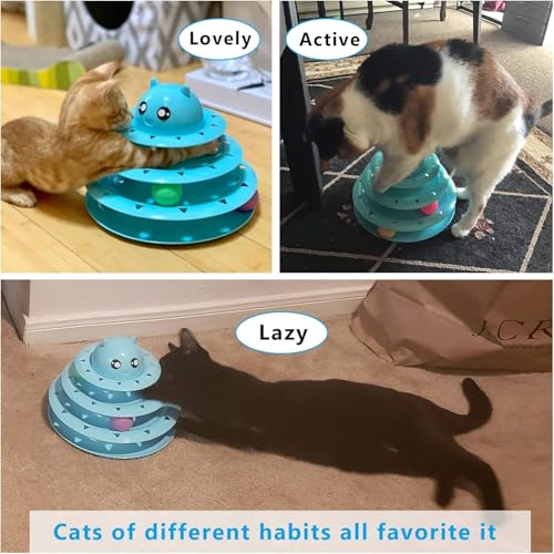UPSKY Cat Toy Roller 3-Level Turntable Cat Toys Balls with Six Colorful Balls Interactive Kitten Fun Mental Physical Exercise Puzzle Kitten Toys - color: Blue