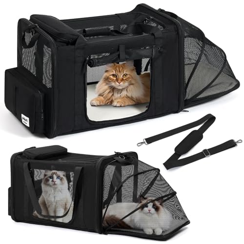 pidipiti 25''(L) x 17''(W) x 17''(H) Extra-Large Expandable cat Carrier for Long Distance car Travel,for 1 Extra-Large cat / 2 Large Cats / 3 Small-Medium Cats up to 35 lbs(Black) - size: Extra-Large(expandable)
