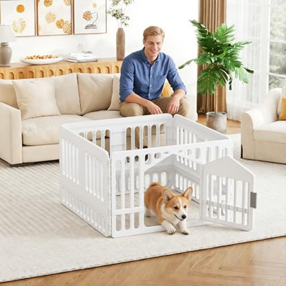 FDW Dog Playpen with Door, 24 Inch Puppy Play Pen for Small Dogs, Indoor Outdoor Plastic Pet Fence, Secure Locking Gate Pen, 38" L x 38" W x 24" H, White (4 Panels) - size: 4 Panels