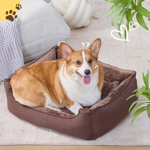 Rectangle Dog Bed for Large Medium Small Dogs Washable Pet Bed with Bolster Sides Non-Slip Bottom Pet Sofa Waterproof Lining Durable Pet Cuddler, Dark Brown, 21x 16x 6.3 in - color: Dark Brown, size: 21"L x 16"W x 6.3"Th