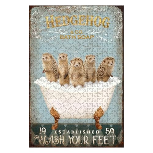 300 Pieces Wooden Jigsaw Puzzle Five Hedgehogs in Bathtub Hand Eye Coordination Training Fine Motor Skills Development 15.7x11 Inch - color: Wooden Puzzle13, size: 300 Piece pcs