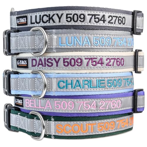 GoTags Reflective Personalized Dog Collar, Custom Embroidered Safety Collar with Pet Name and Phone Number for Boy and Girl Dogs, Small, Medium, and Large Adjustable Sizes (Small, Lavender) - color: Lavender, size: Small