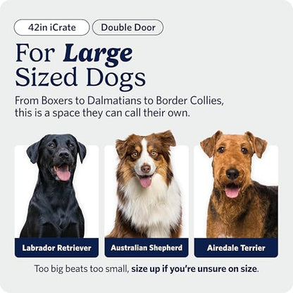 MidWest Homes for Pets 42-Inch iCrate for Large Breeds, 71-90 lbs, Single Door Folding Dog Crate with Divider Panel, Leak-Proof Tray & Secure Latch, Portable, Durable & Easy to Assemble - size: 42.0"L x 28.0"W x 30.0"H