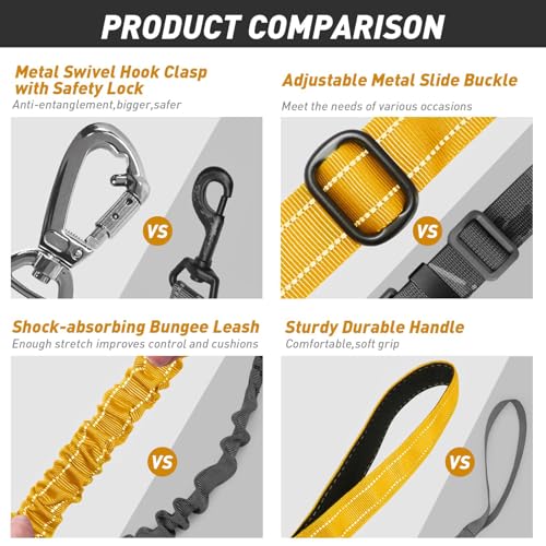 AUBELL Tactical Dog Leash Heavy Duty,4-6ft Reflective Strong No Pull Bungee Leash for Medium Large Dogs with Comfortable Padded Double Handle,Car Seat Belt,360 Degree Rotating Carabiner,Yellow - color: M/L-Yellow(4-6FT)